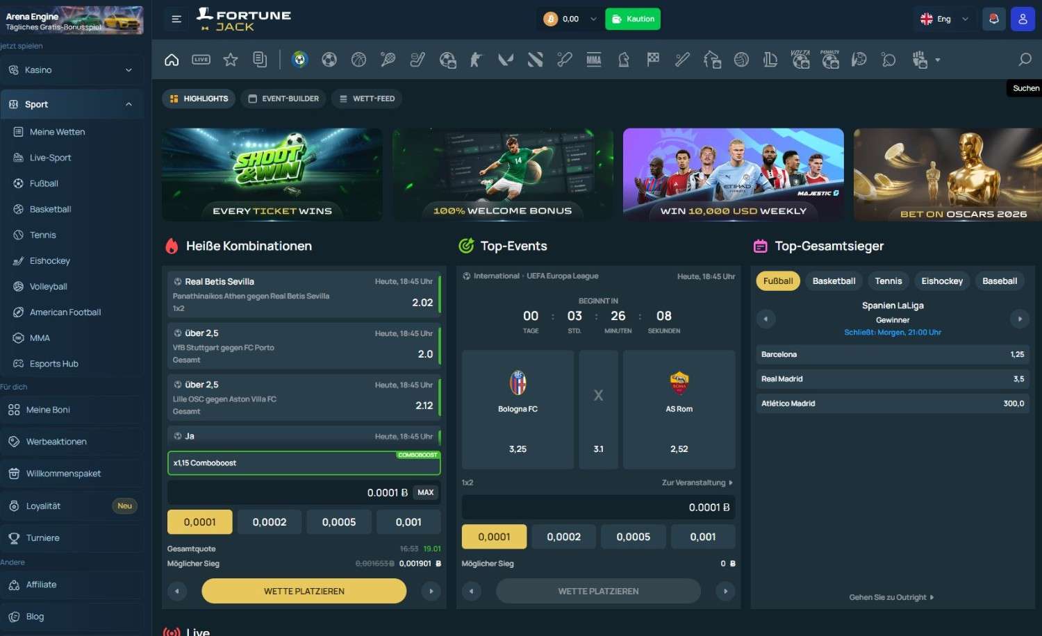 Fortune Jack Sportwetten