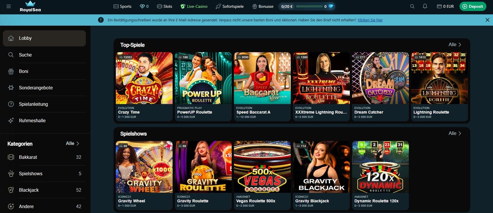 Royal Sea Spielauswahl