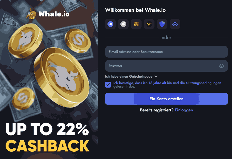 Whale Registrieren Schritt 1
