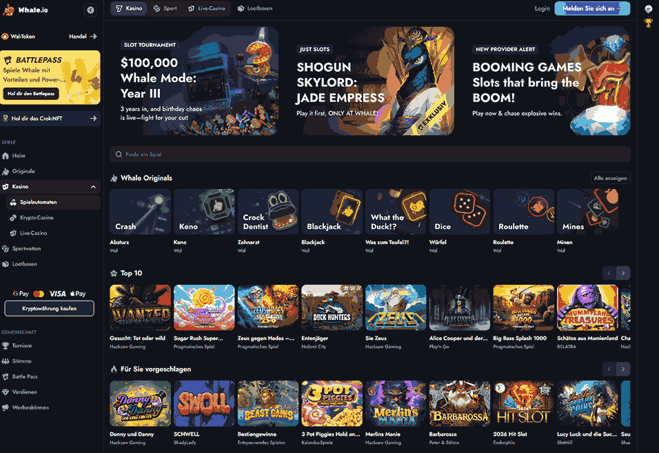 Whale Spielauswahl