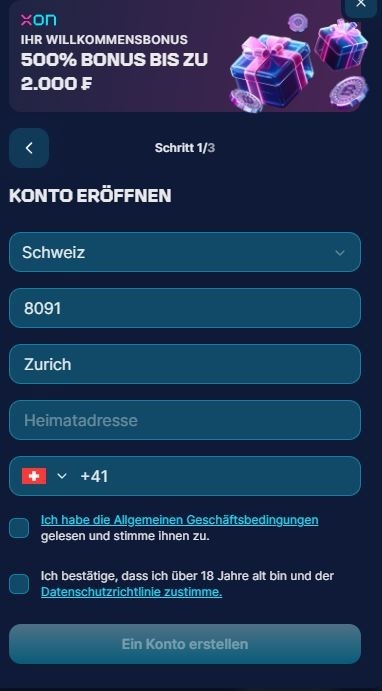 Xon Registrieren Schritt 3
