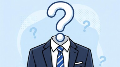 herrenanzug mit fragezeichen als kopf