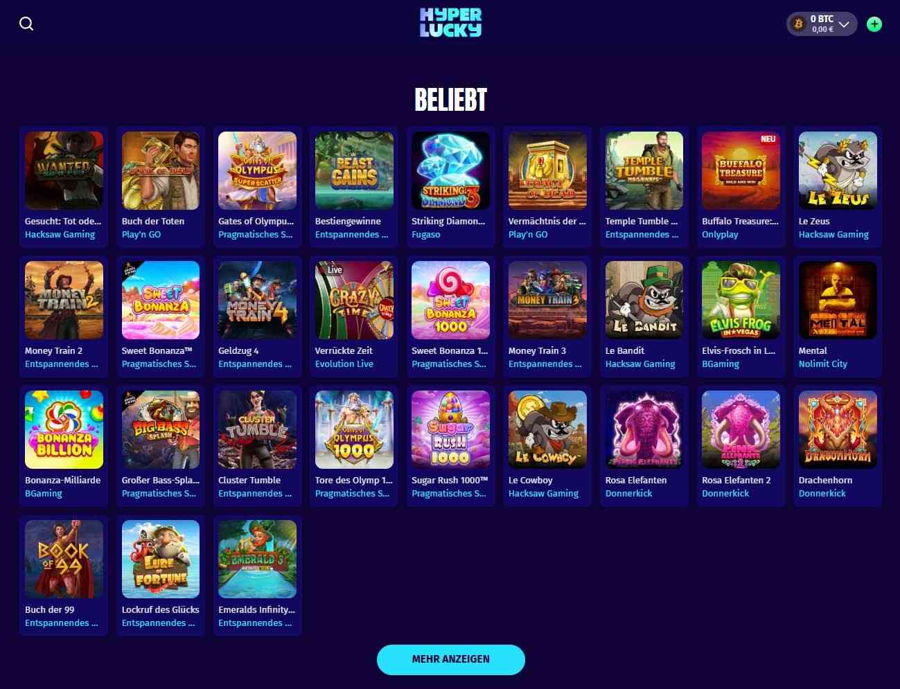 Hyperlucky Spieleauswahl