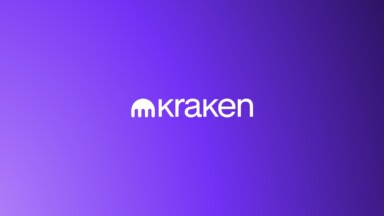 kraken logo auf violettem hintergrund