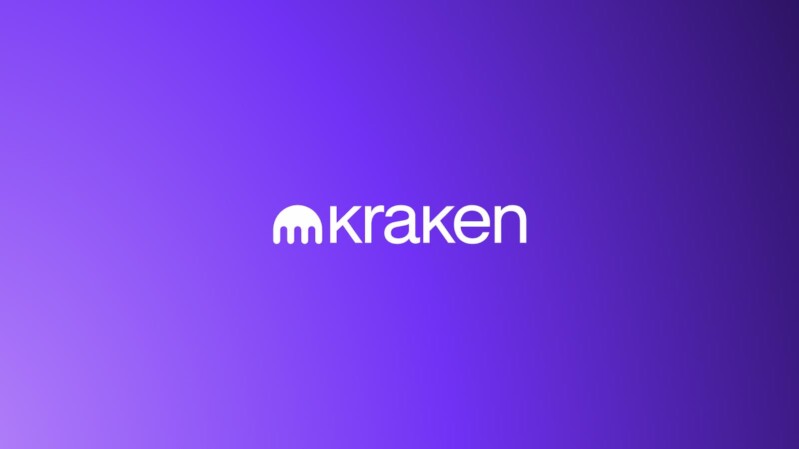 kraken logo auf violettem hintergrund