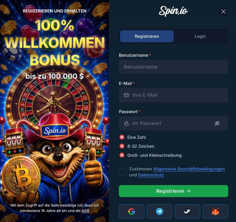 Anmeldeseite Spin.io