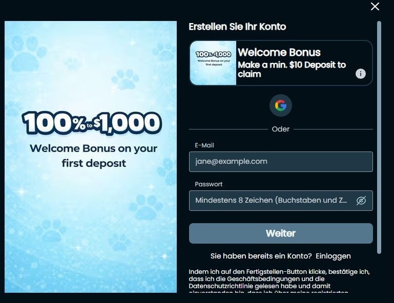 Casinocat Registrieren Schritt 1