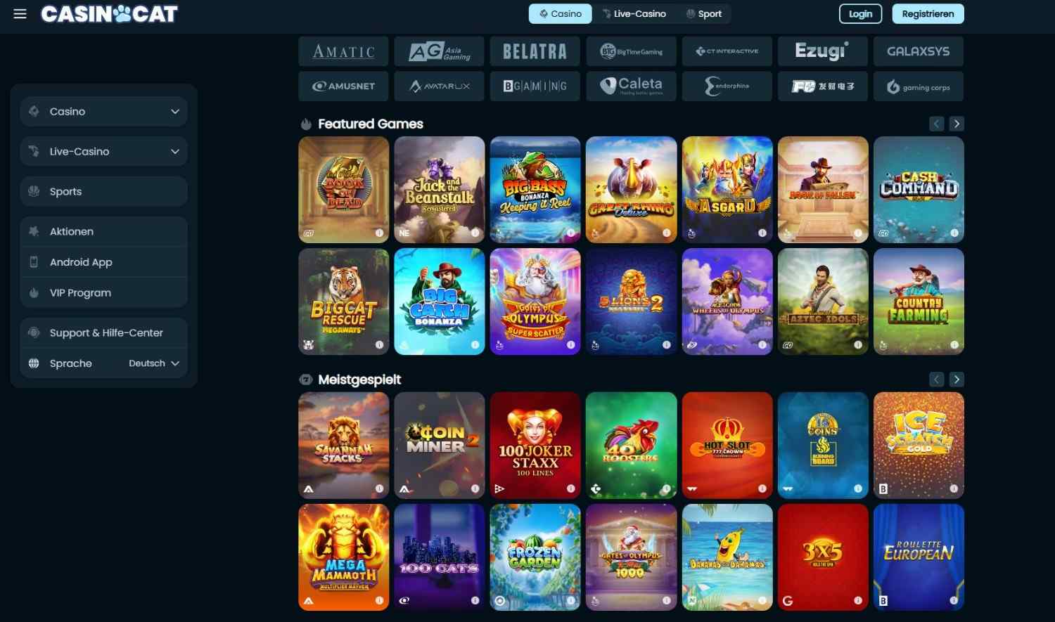 Casinocat Spielauswahl