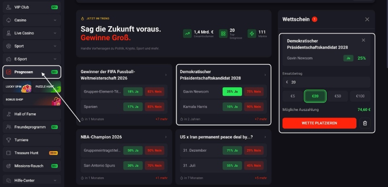 N1Bet Prognosemarkt Wette platzieren