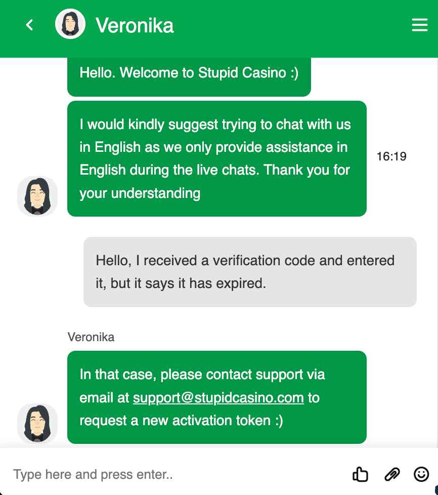 Stupidcasino Live Chat