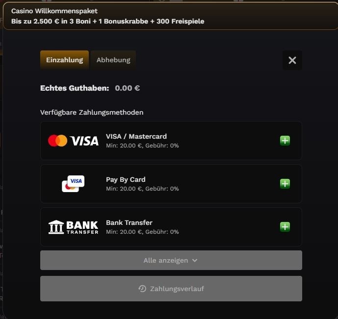 Wildsino Einzahlen