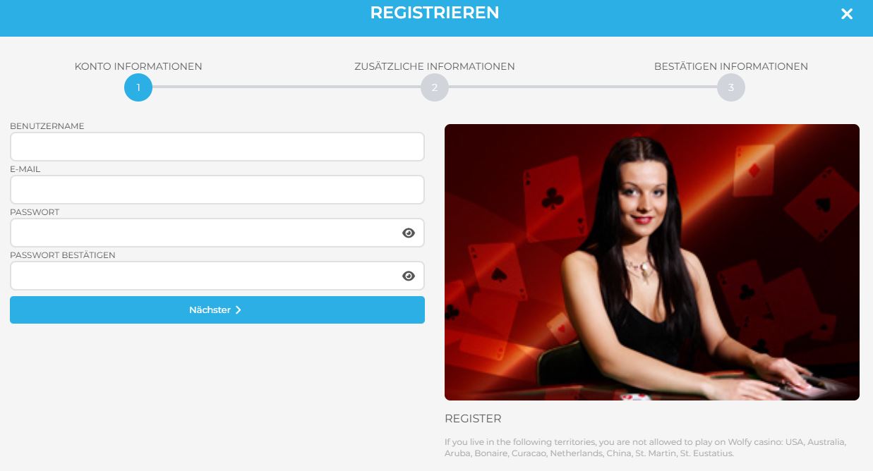 Wolfycasino Registrieren Schritt 1