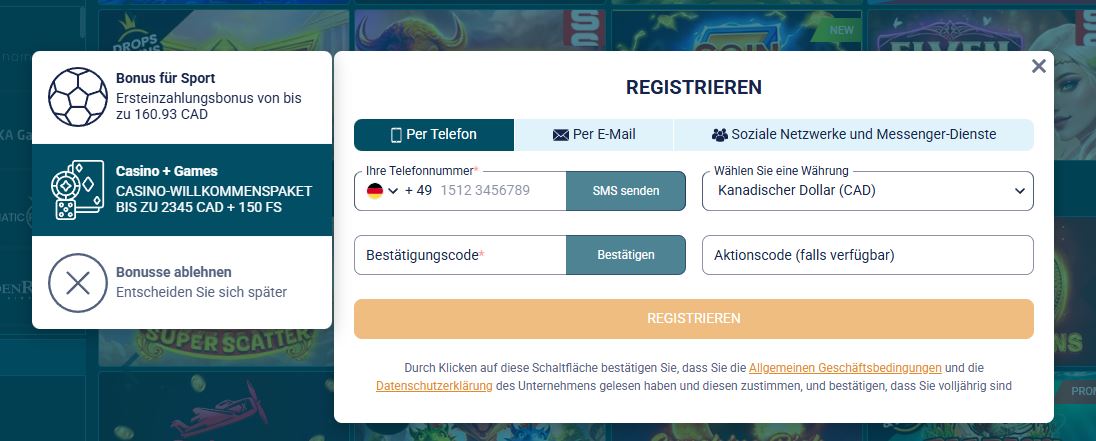 Coldbet Registrieren Schritt 1