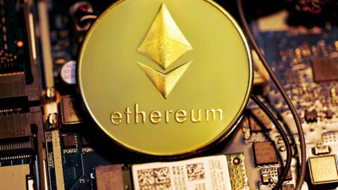 ethereum münze liegt auf technischen bauteilen