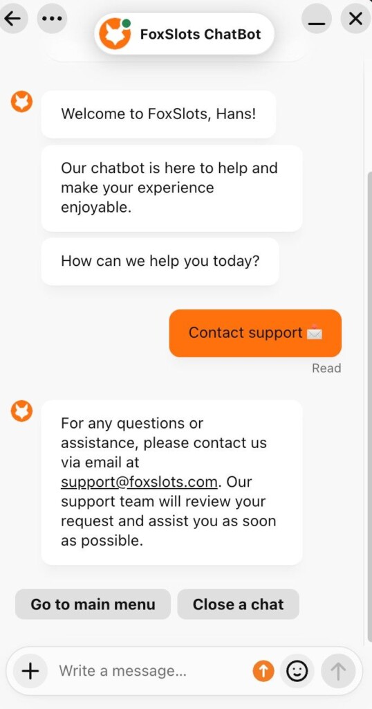 Foxslots Live Chat