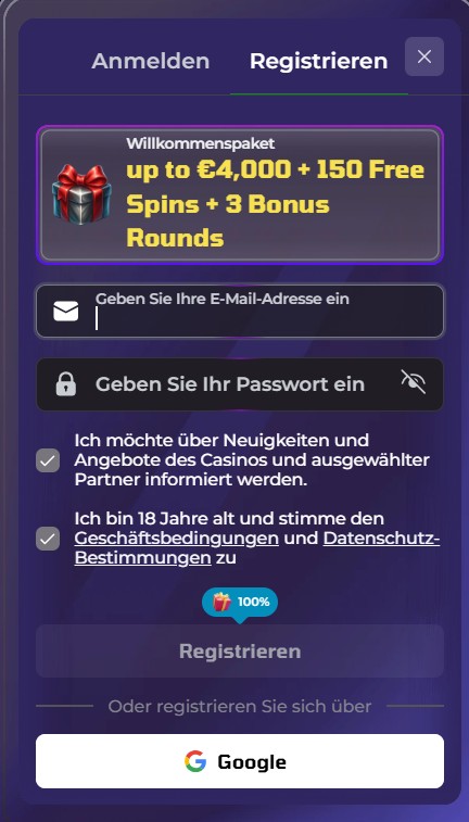 Luckycapone Registrieren Schritt 1