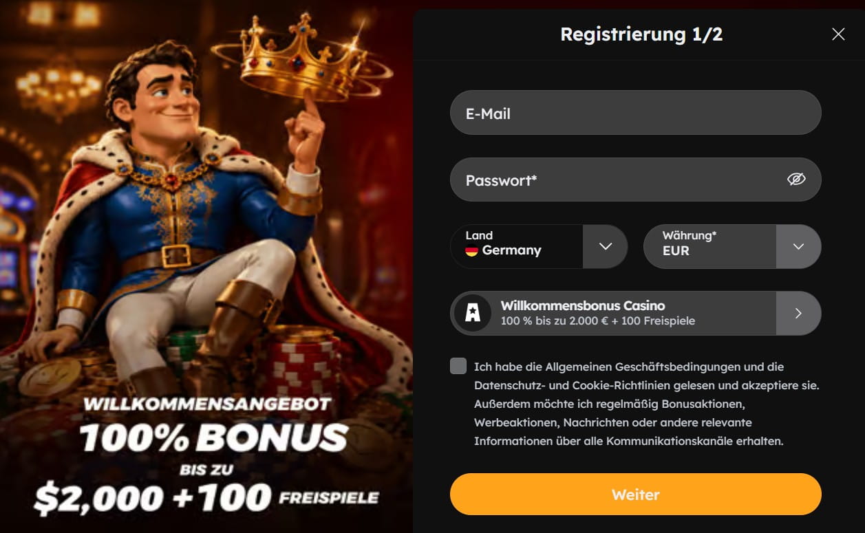 Vegas Nova Registrieren Schritt 1