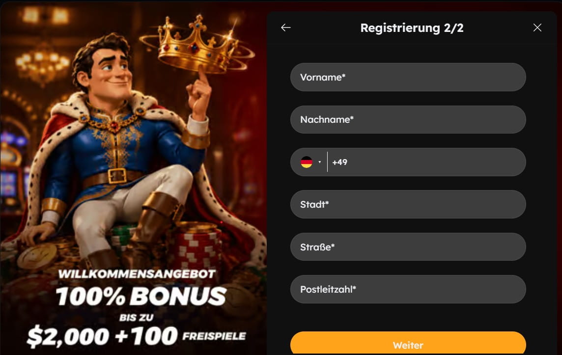 Vegas Nova Registrieren Schritt 2