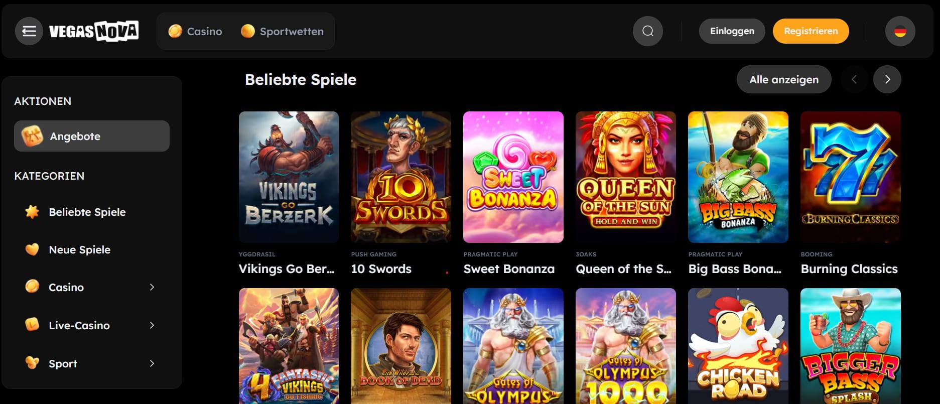 Vegas Nova Spieleauswahl