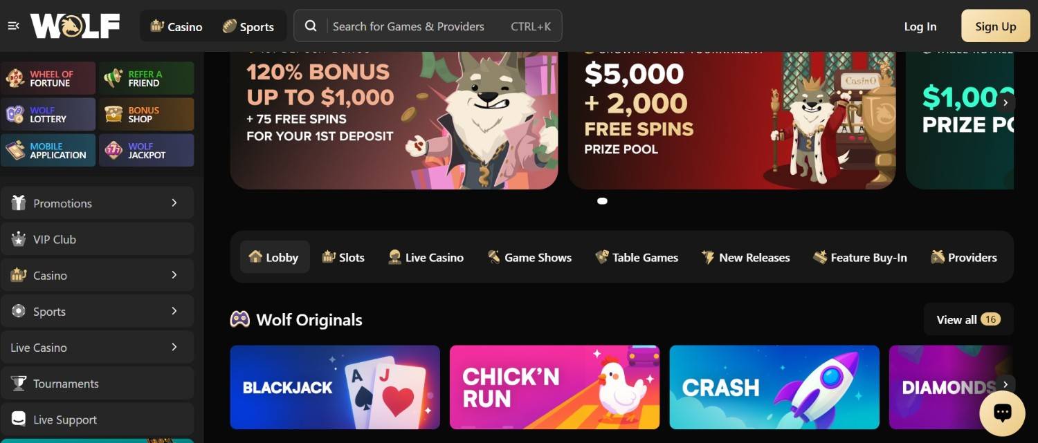 Wolf.io Spieleauswahl