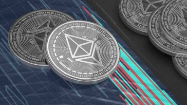 ethereum münzen auf buntem hintergrund