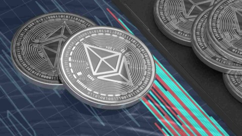 ethereum münzen auf buntem hintergrund