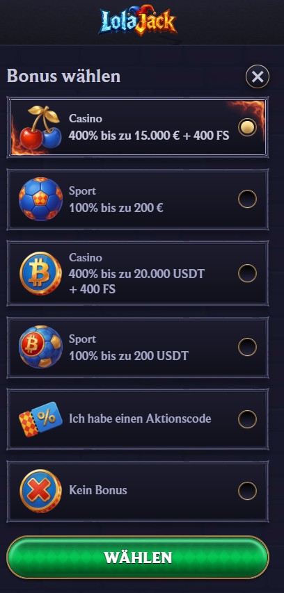 Lolajack Registrieren Schritt 1