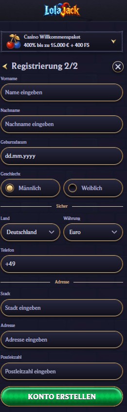 Lolajack Registrieren Schritt 3
