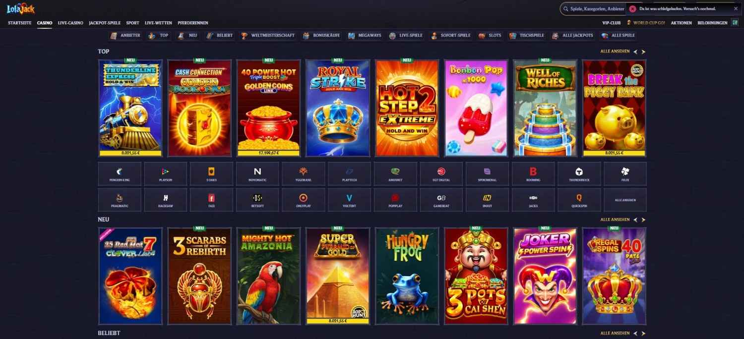Lolajack Spieleauswahl