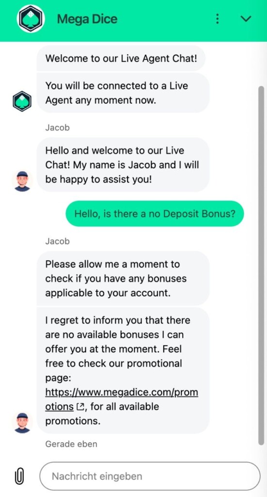 Megadice Live Chat