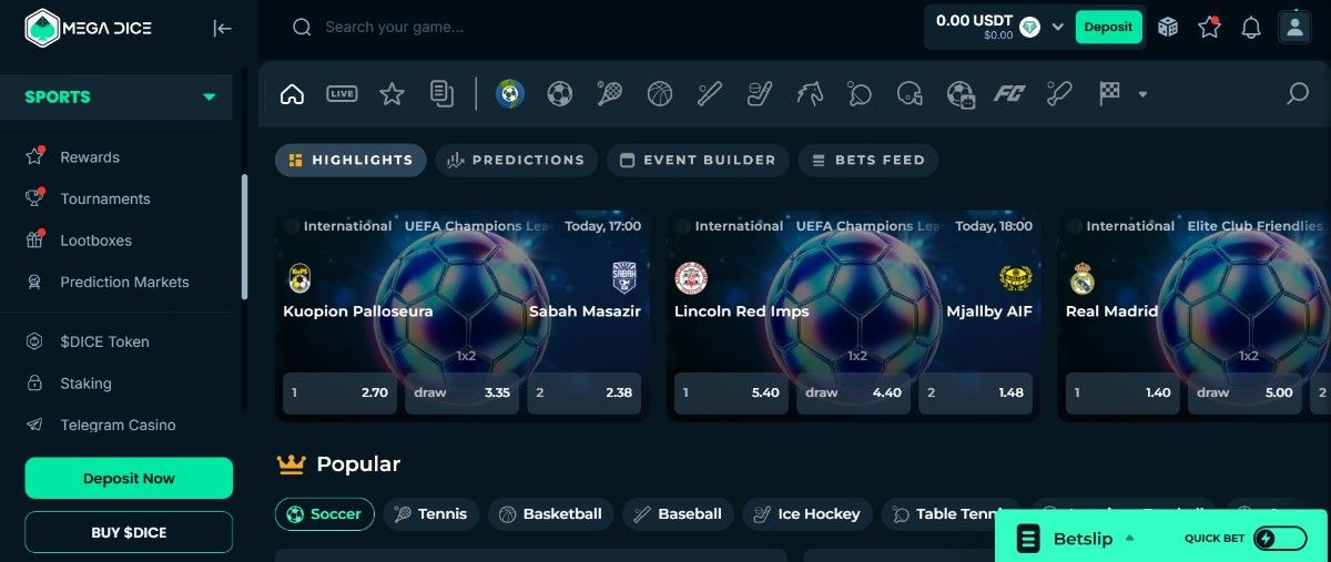 Megadice Sportwetten