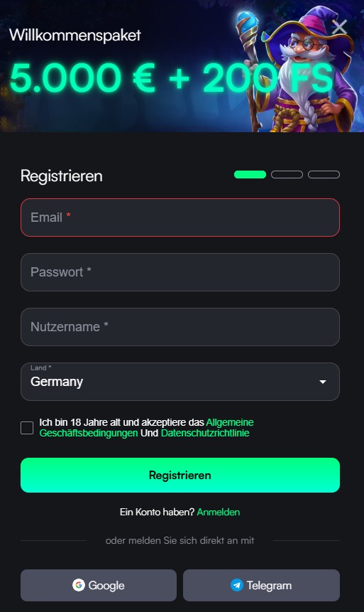 Mystbet Registrieren Schritt 1