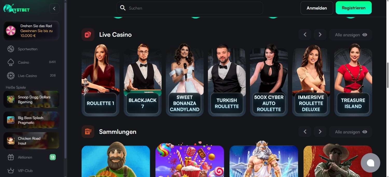 Mystbet Spieleauswahl