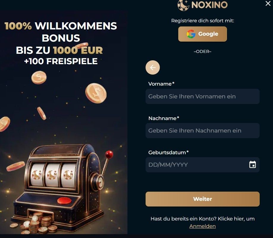 Noxino Registrieren Schritt 2
