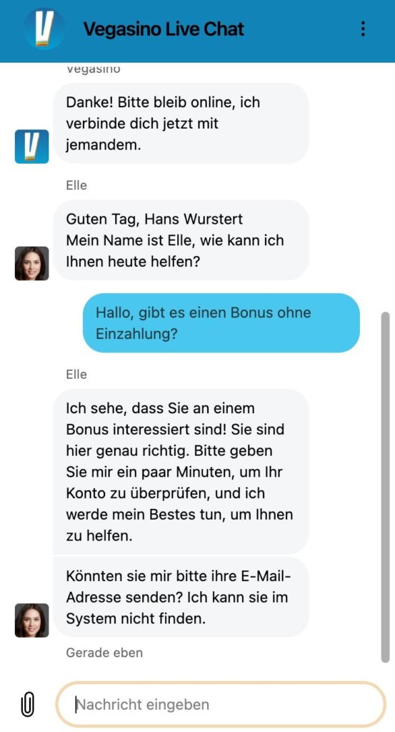 Vegasino Live Chat