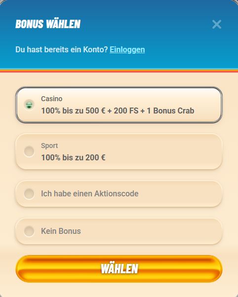 Vegasino Registrieren Schritt 1