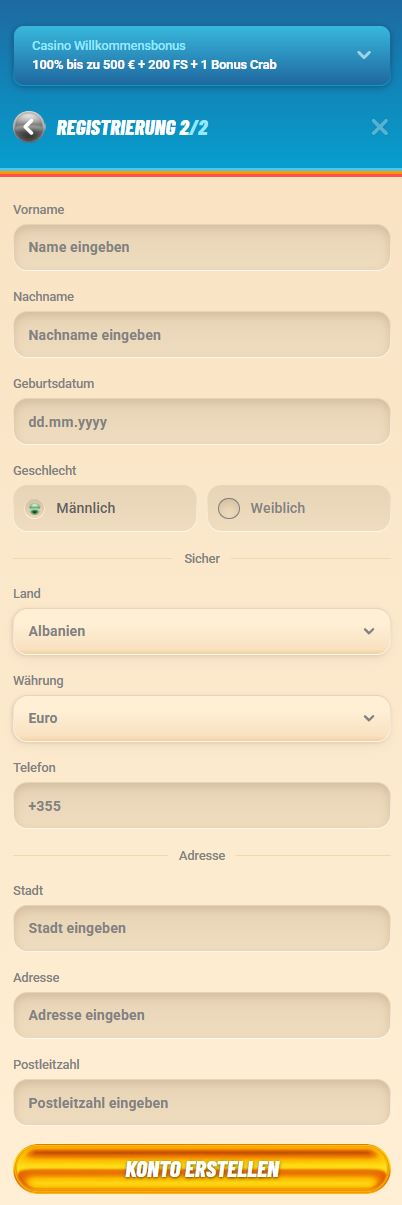 Vegasino Registrieren Schritt 3