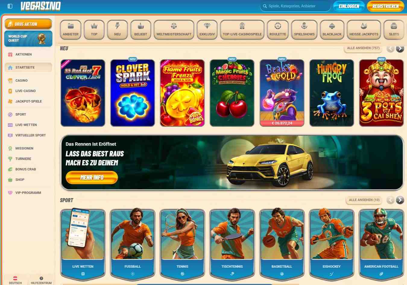 Vegasino Spiele