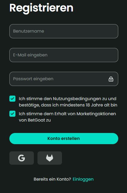 BetGoat Registrieren Schritt 1