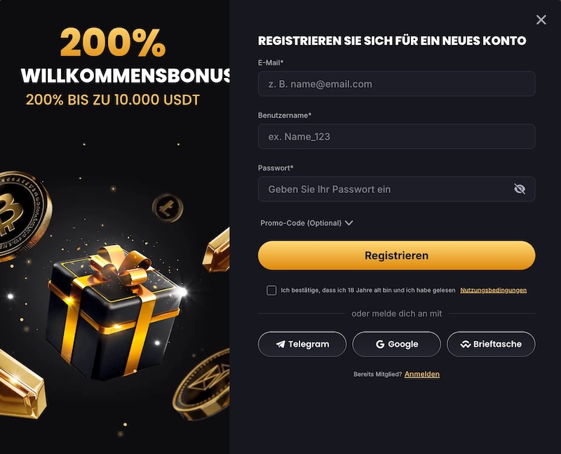 Lucky Block Registrierungsseite