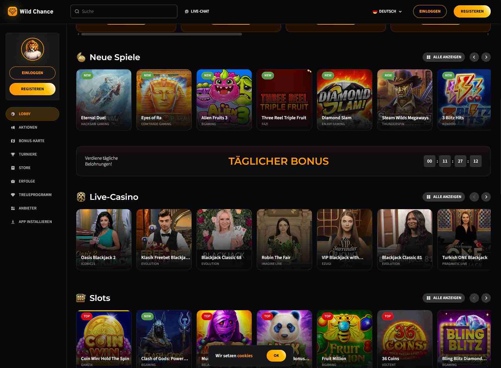 WildChance Spieleauswahl