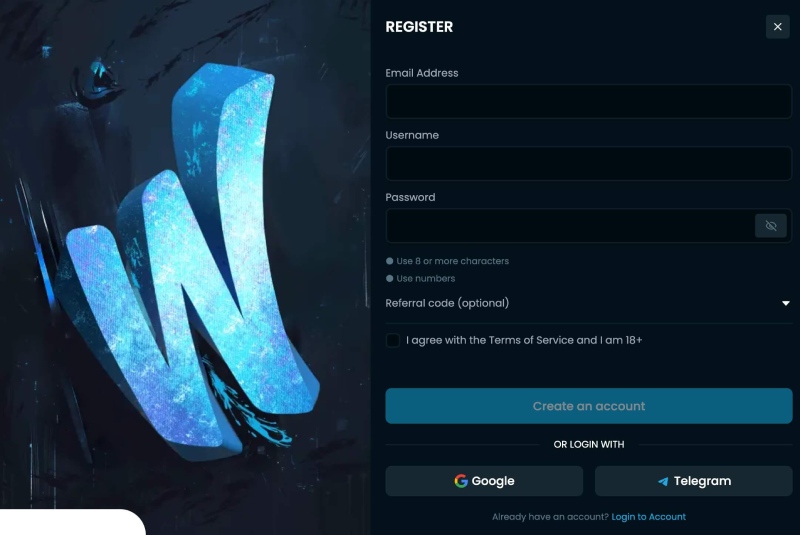 Winna.com Registrierungsseite