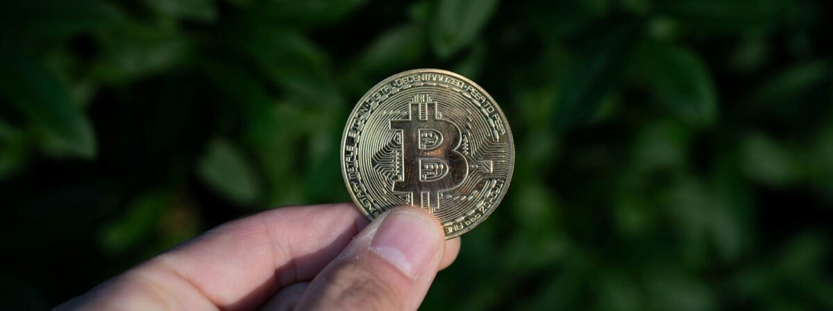 hand hält bitcoin-münze in die luft