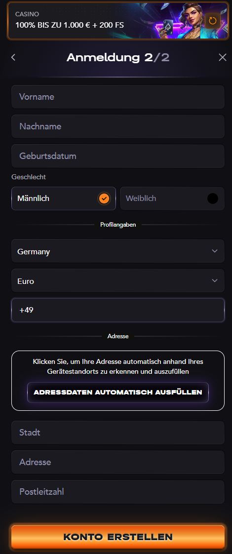 Madcasino Registrieren Schritt 2