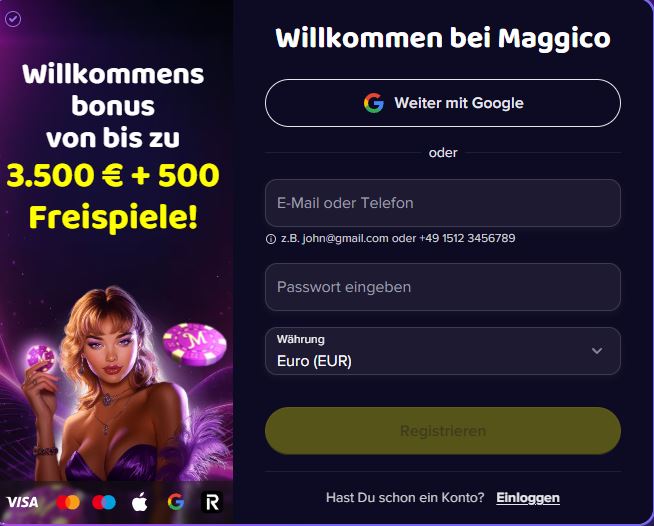 Maggico Registrieren Schritt 1