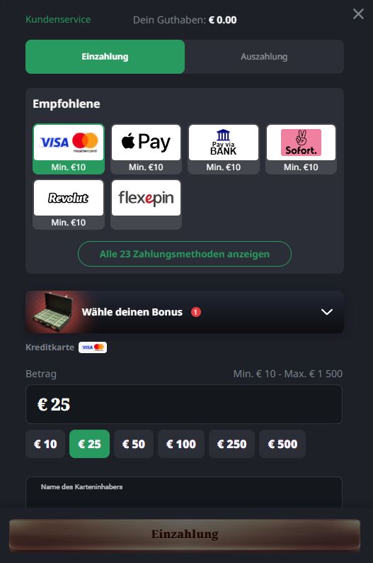 RoyalXo Einzahlen