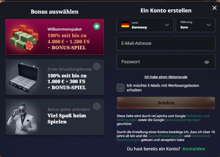 RoyalXo Registrieren Schritt 1