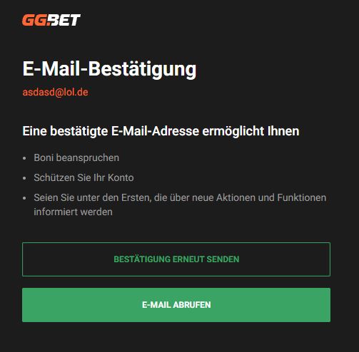 GG.Bet Registrieren Schritt 2