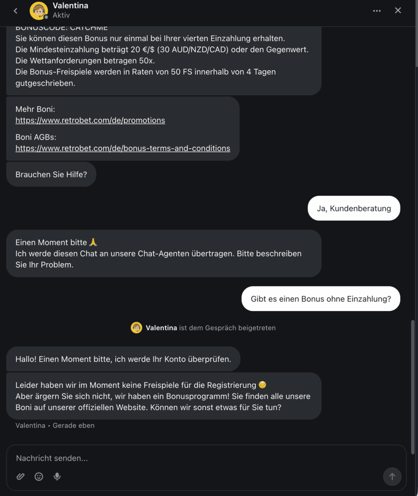 Retrobet Live Chat