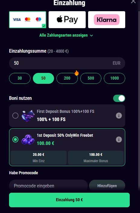 WinBeast Einzahlen